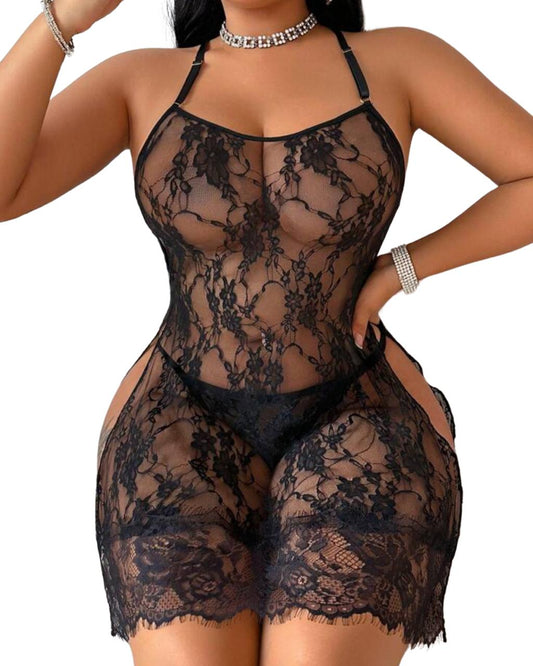 Midnight Curve Lace Babydoll – Sheer Seduction for Every Curve