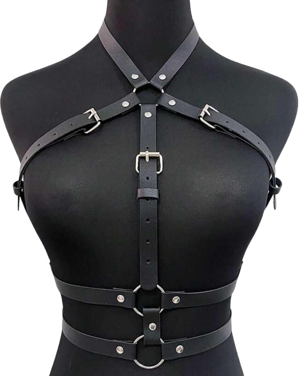 Black Adjustable Leather Body Harness – Gothic Chest Strap Lingerie