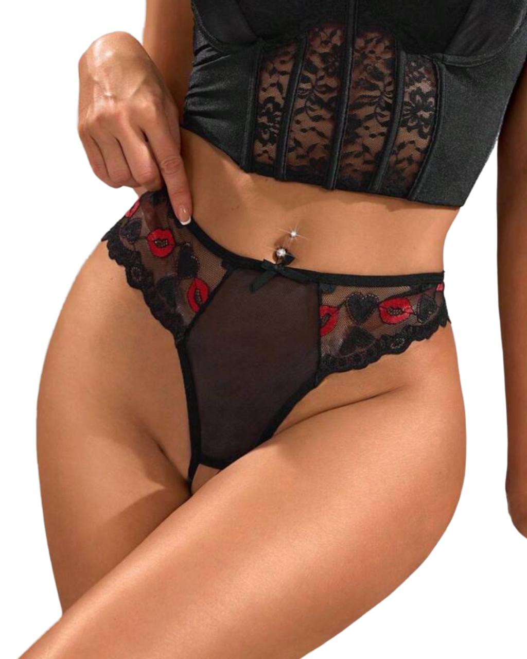 Midnight Kiss Lace Thong – Sheer Tease Seduction